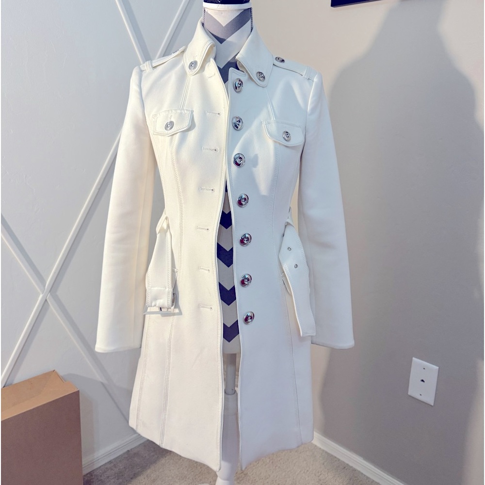 WHBM military style white trench coat with silver buttons XXS